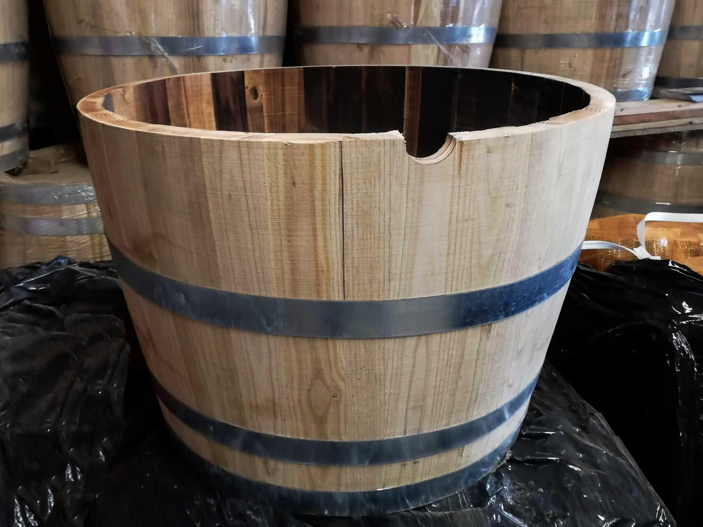 Chestnut Hardwood Half Barrel Planters