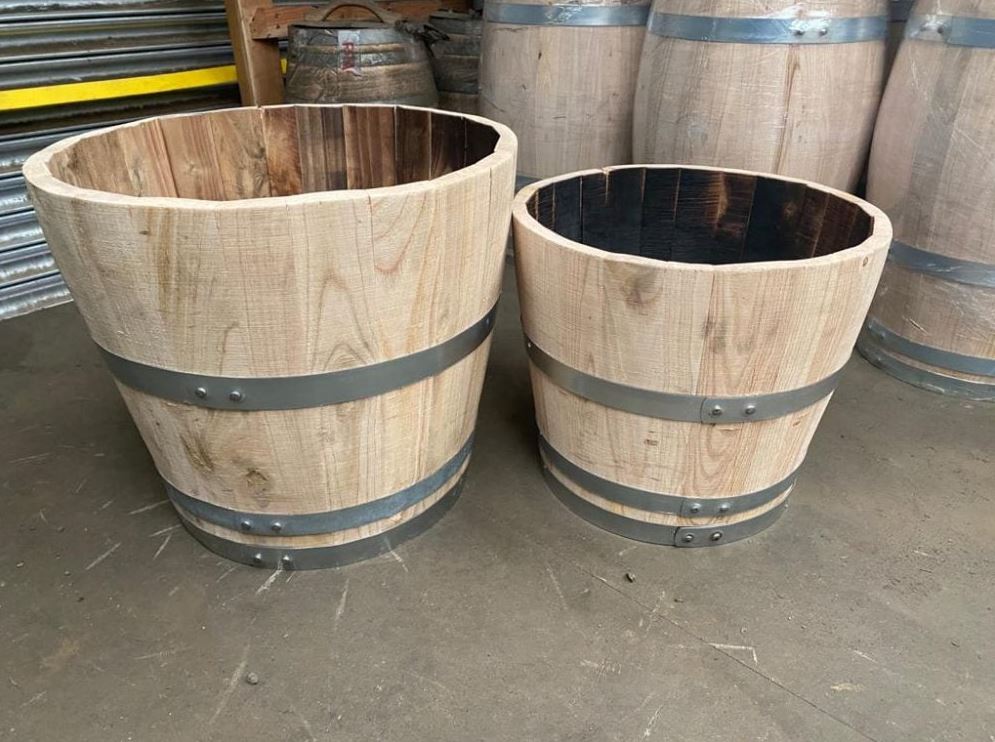 Chestnut Hardwood Half Barrel Planters