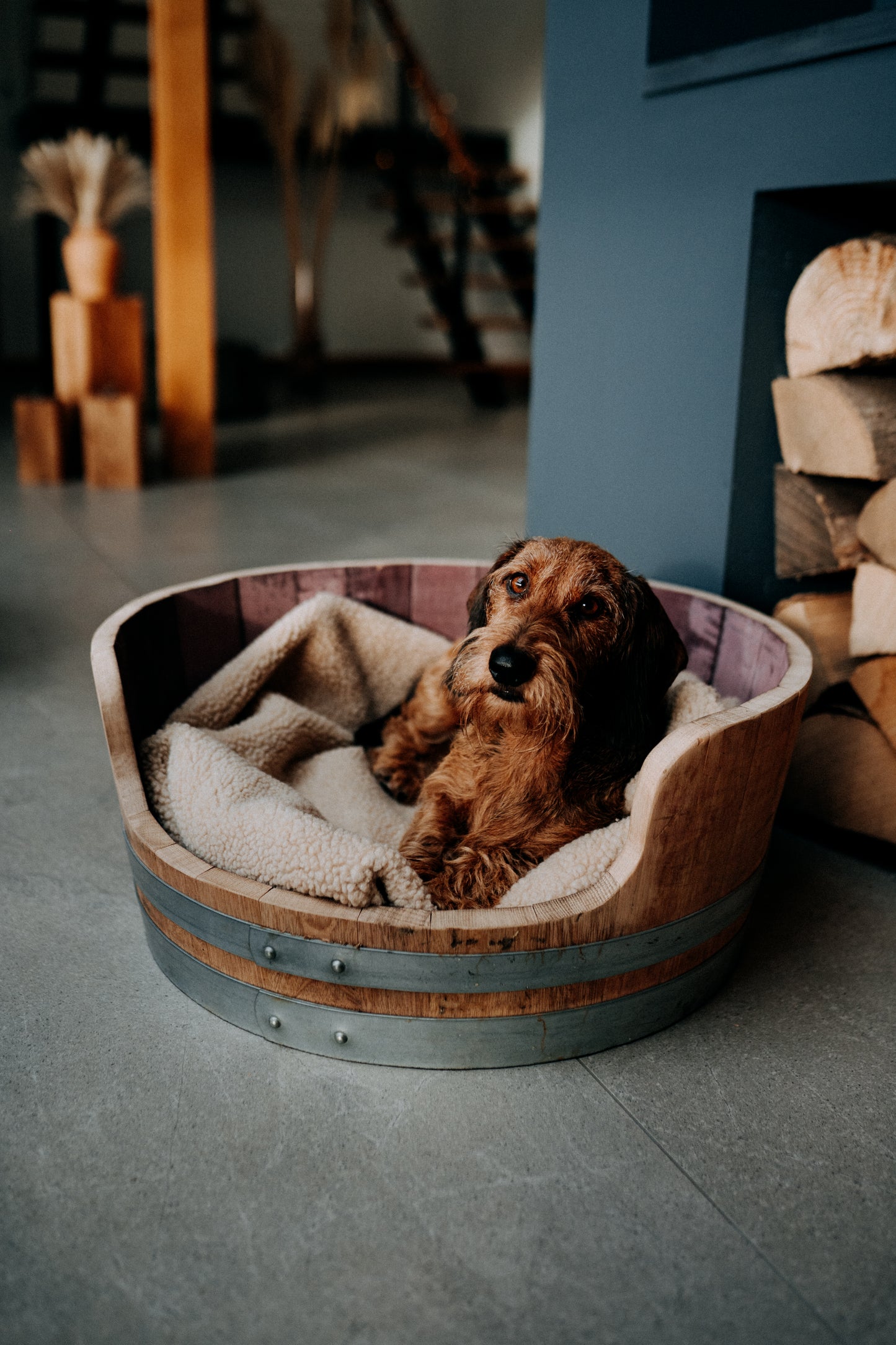 Oak Wine Barrel Dog Bed