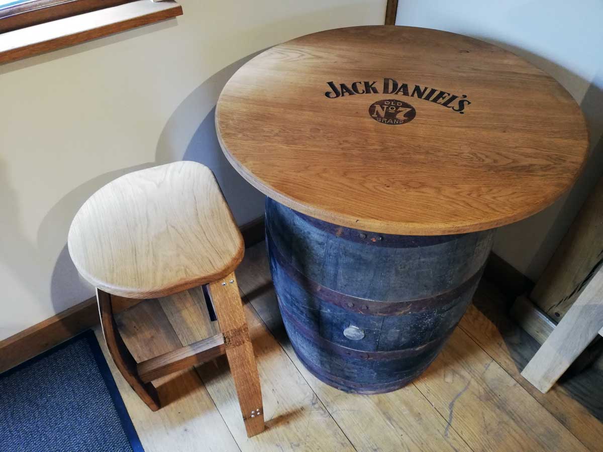 Round Oak Whisky Barrel Table with Handmade Barrel Stools