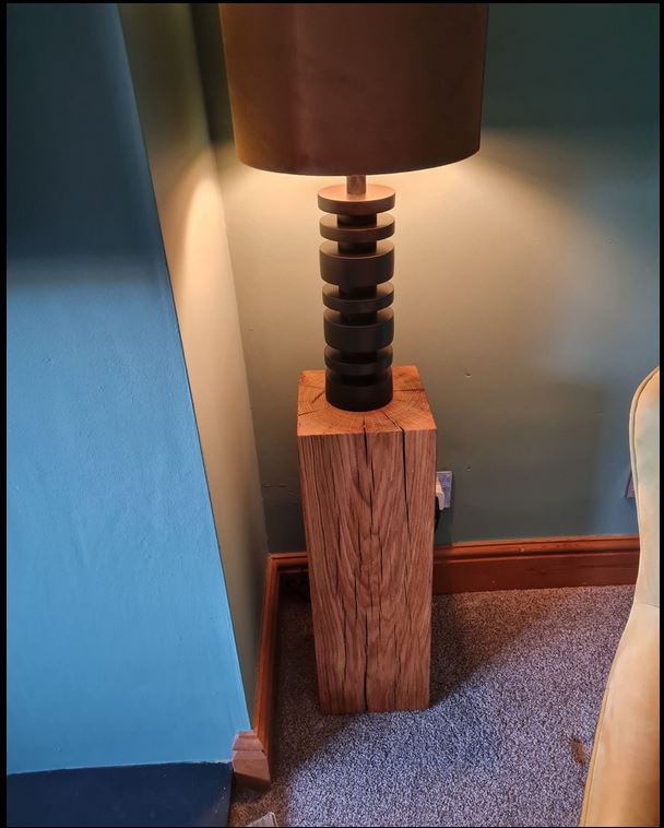 Solid Oak Beam Drinks Table / Lamp Stand
