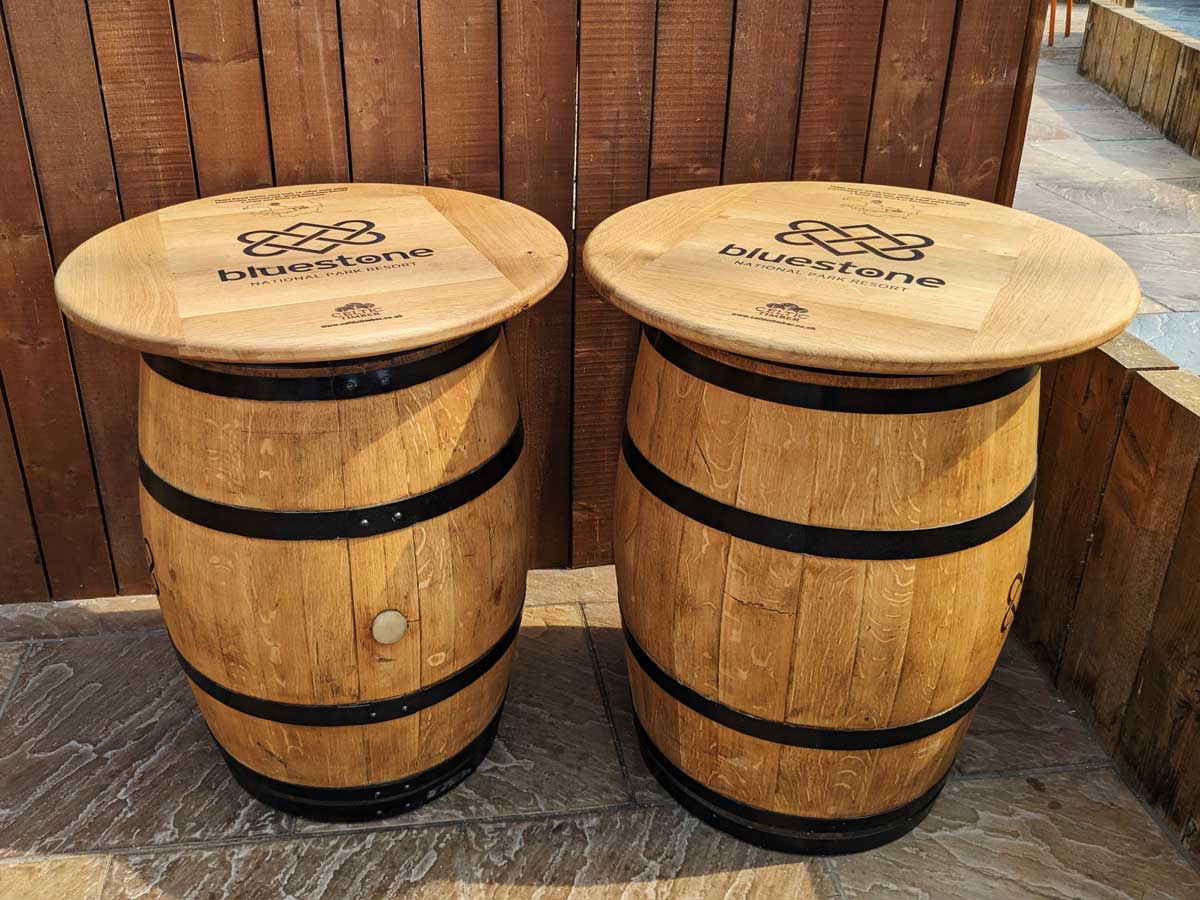 Round Wine Barrel Table with Handmade Barrel Stools