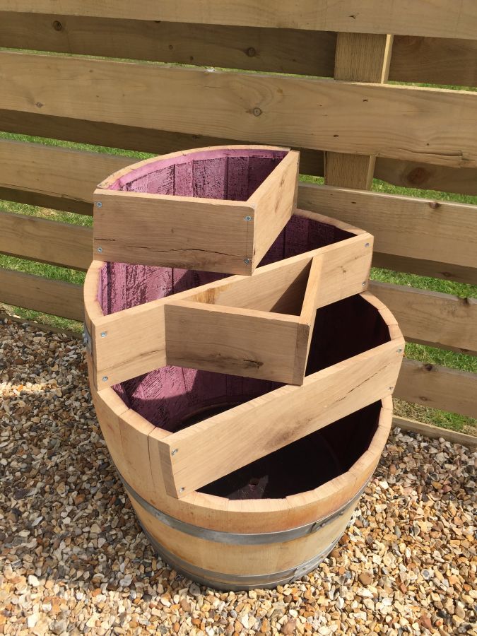 Multi-Level Oak Wine Barrel Planter