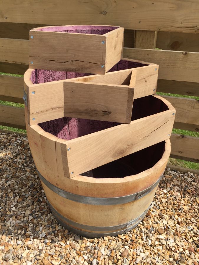 Multi-Level Oak Wine Barrel Planter