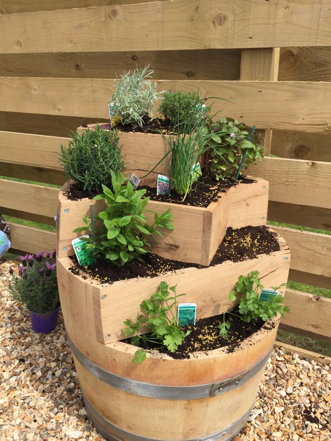 Multi-Level Oak Wine Barrel Planter
