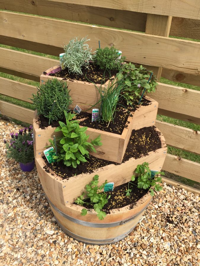 Multi-Level Oak Wine Barrel Planter