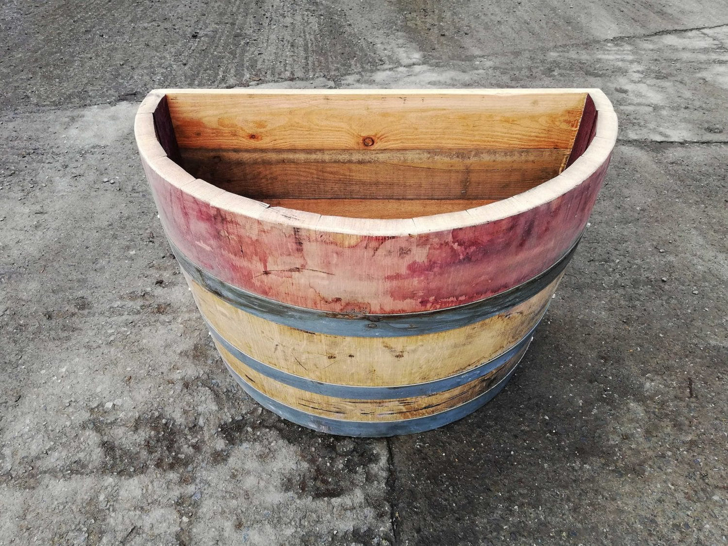 Quarter Flat Back Oak Wine Barrel Planter