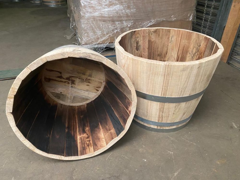 Chestnut Hardwood Half Barrel Planters