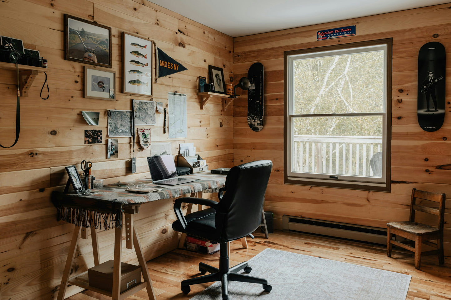 Rusitc office with sustainable timber and oak shelves from bespoke furniture maker, Celtic Timber.