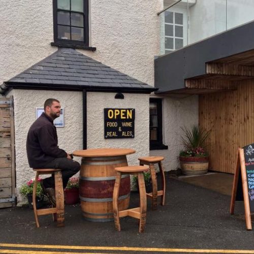 Round Wine Barrel Table with Handmade Barrel Stools