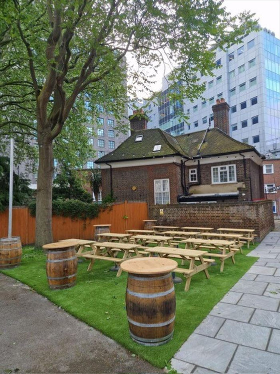 Round Wine Barrel Table with Handmade Barrel Stools
