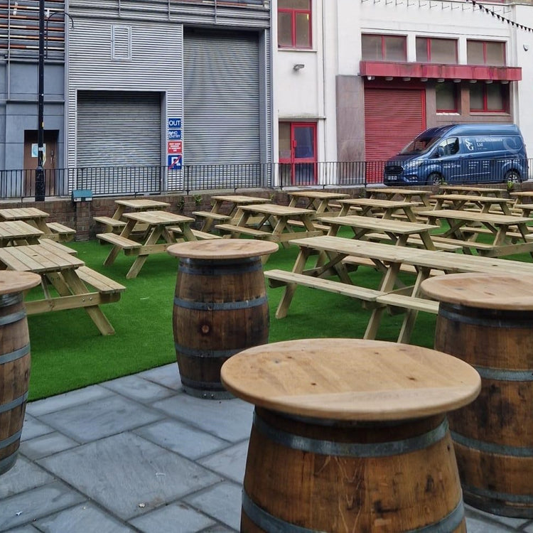Round Wine Barrel Table with Handmade Barrel Stools