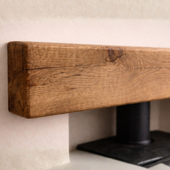 Decorative Oak Fire Place Beam | Solid Oak Fascia Lintel (Holes Pre-Drilled for Supplied Key Hole Brackets) | Celtic Timber UK