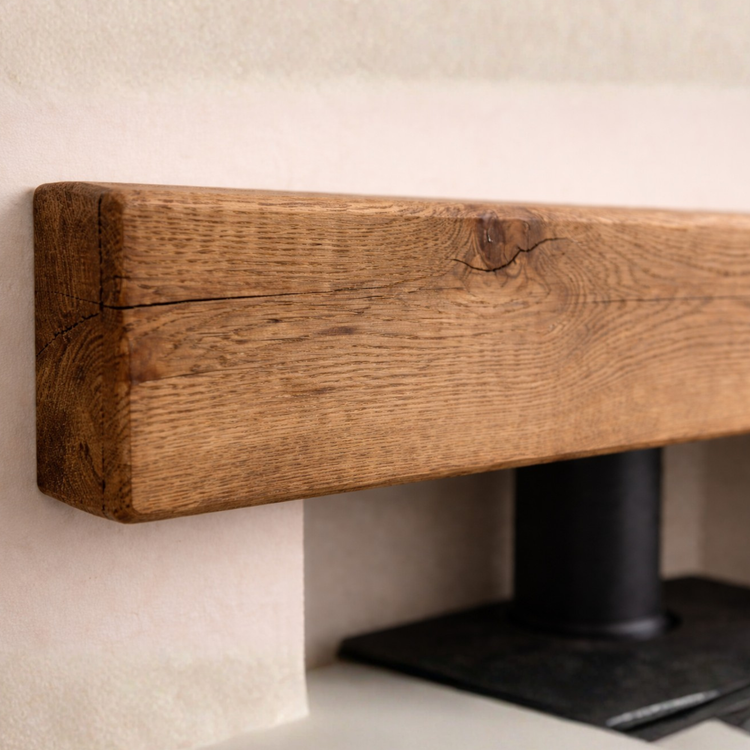 Decorative Oak Fire Place Beam | Solid Oak Fascia Lintel (Holes Pre-Drilled for Supplied Key Hole Brackets) | Celtic Timber UK