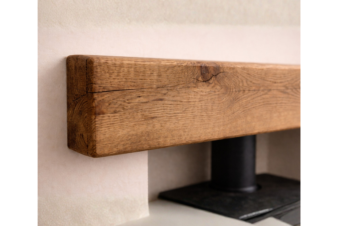 Decorative Oak Fire Place Beam | Solid Oak Fascia Lintel (Holes Pre-Drilled for Supplied Key Hole Brackets) | Celtic Timber UK