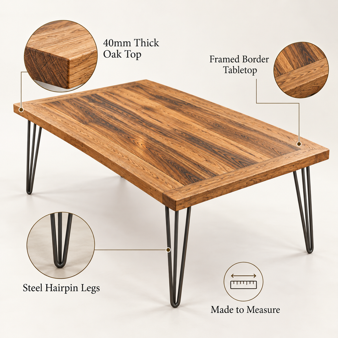 
                      
                        Solid Oak Hairpin Leg Table – Modern Industrial Table
                      
                    