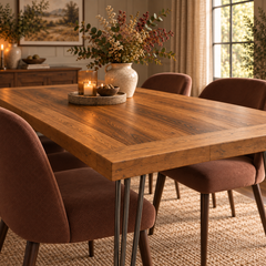 Solid Oak Hairpin Leg Table – Modern Industrial Table