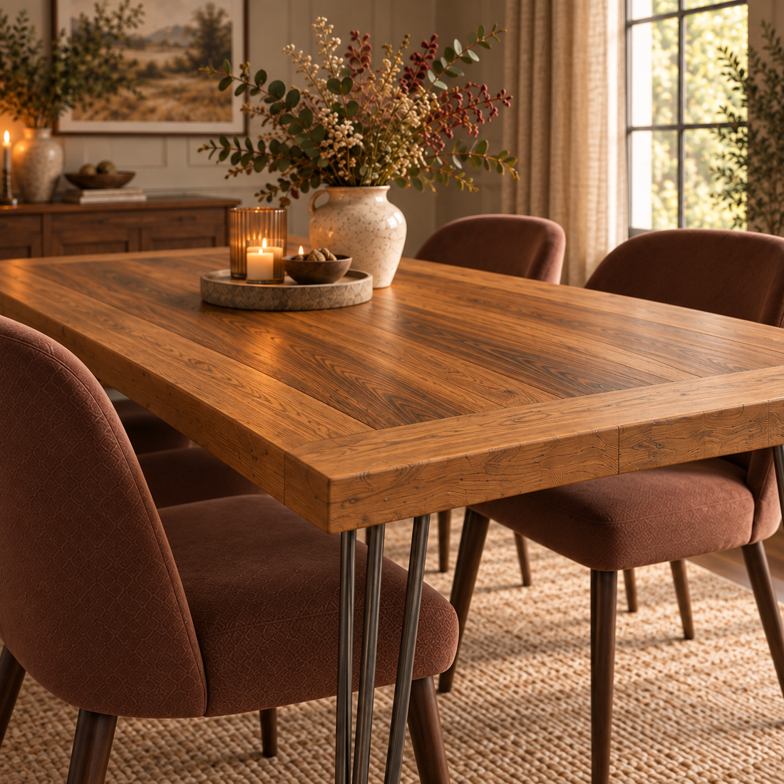 
                      
                        Solid Oak Hairpin Leg Table – Modern Industrial Table
                      
                    