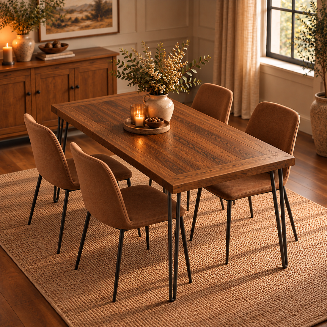 
                      
                        Solid Oak Hairpin Leg Table – Modern Industrial Table
                      
                    
