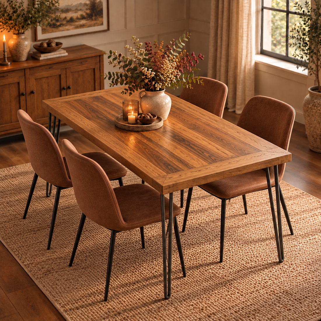 
                      
                        Solid Oak Hairpin Leg Table – Modern Industrial Table
                      
                    