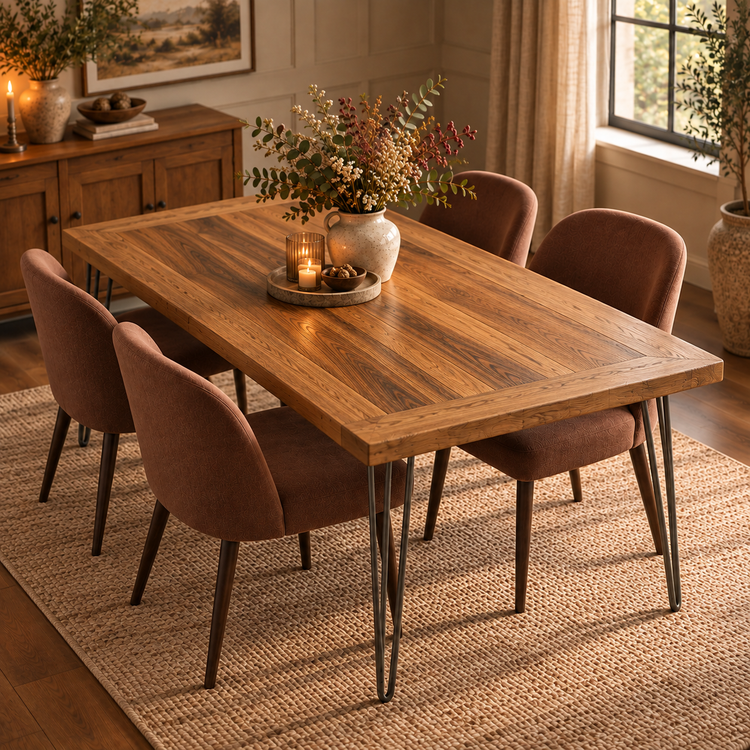 Solid Oak Hairpin Leg Table – Modern Industrial Table
