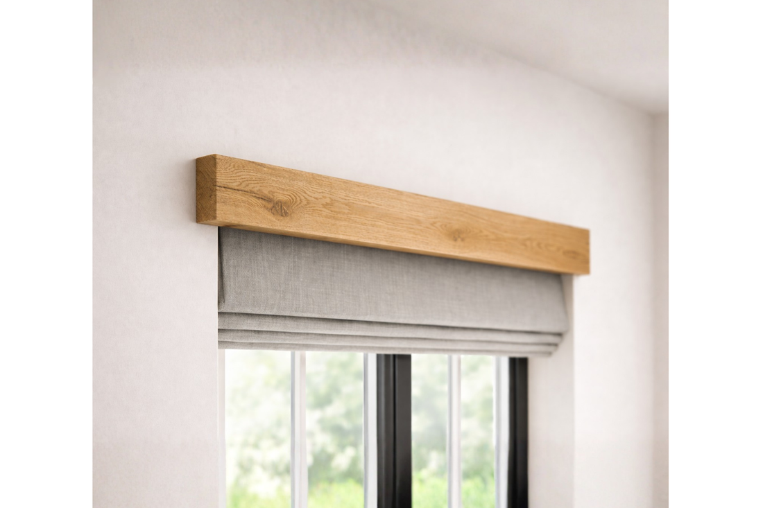 
                      
                        Decorative Oak Fire Place Beam | Solid Oak Fascia Lintel (Holes Pre-Drilled for Supplied Key Hole Brackets) | Celtic Timber UK
                      
                    