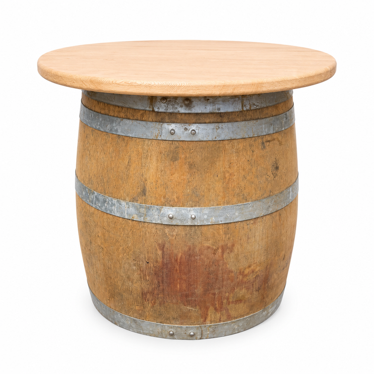 Round Wine Barrel Table with Handmade Barrel Stools