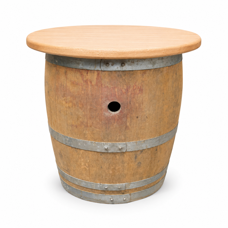Round Wine Barrel Table with Handmade Barrel Stools