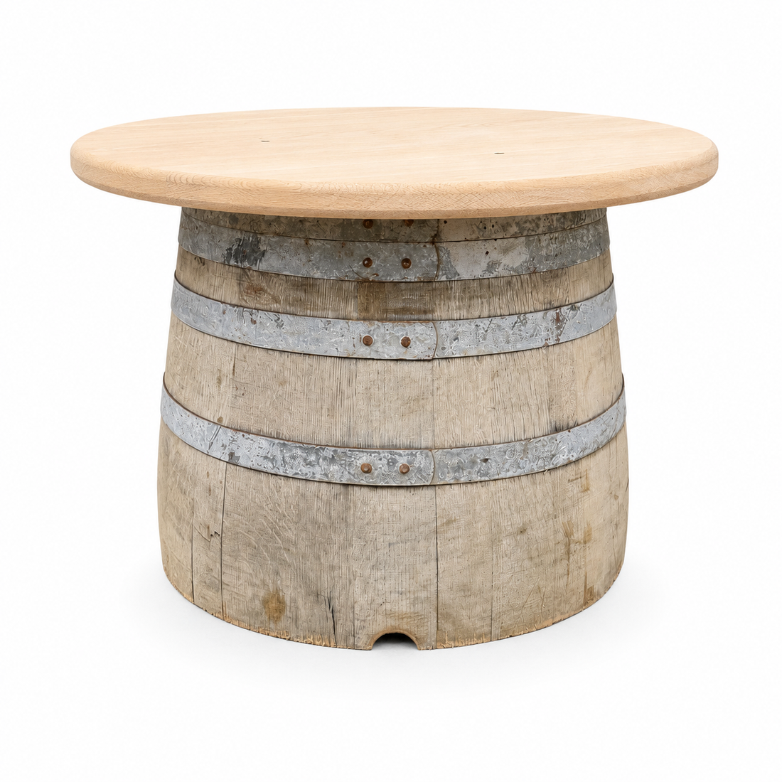 
                      
                        Round Wine Barrel Table with Handmade Barrel Stools
                      
                    