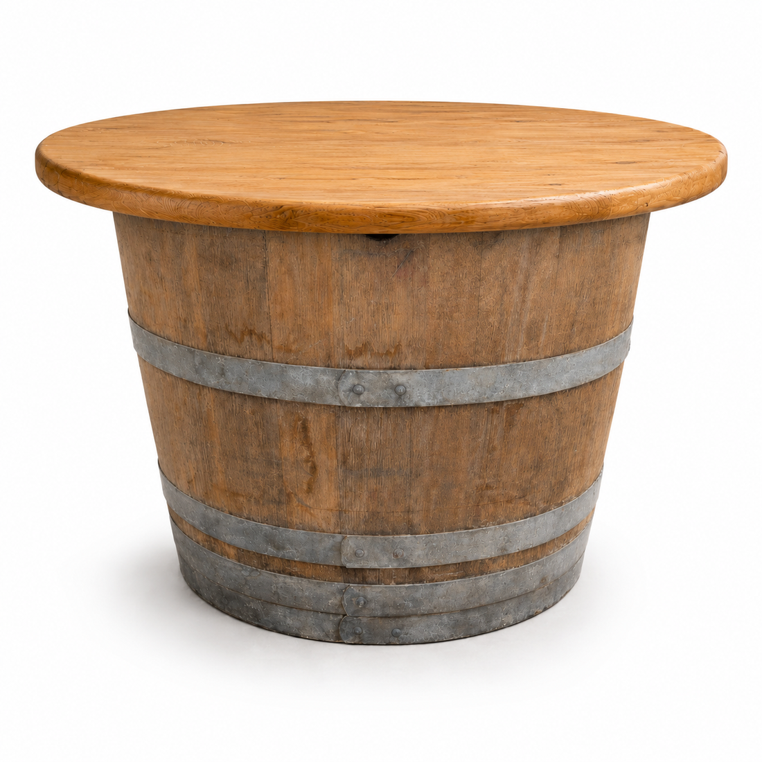 
                      
                        Round Wine Barrel Table with Handmade Barrel Stools
                      
                    