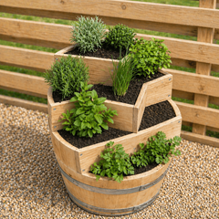 Multi-Level Oak Wine Barrel Planter