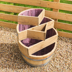 Multi-Level Oak Wine Barrel Planter