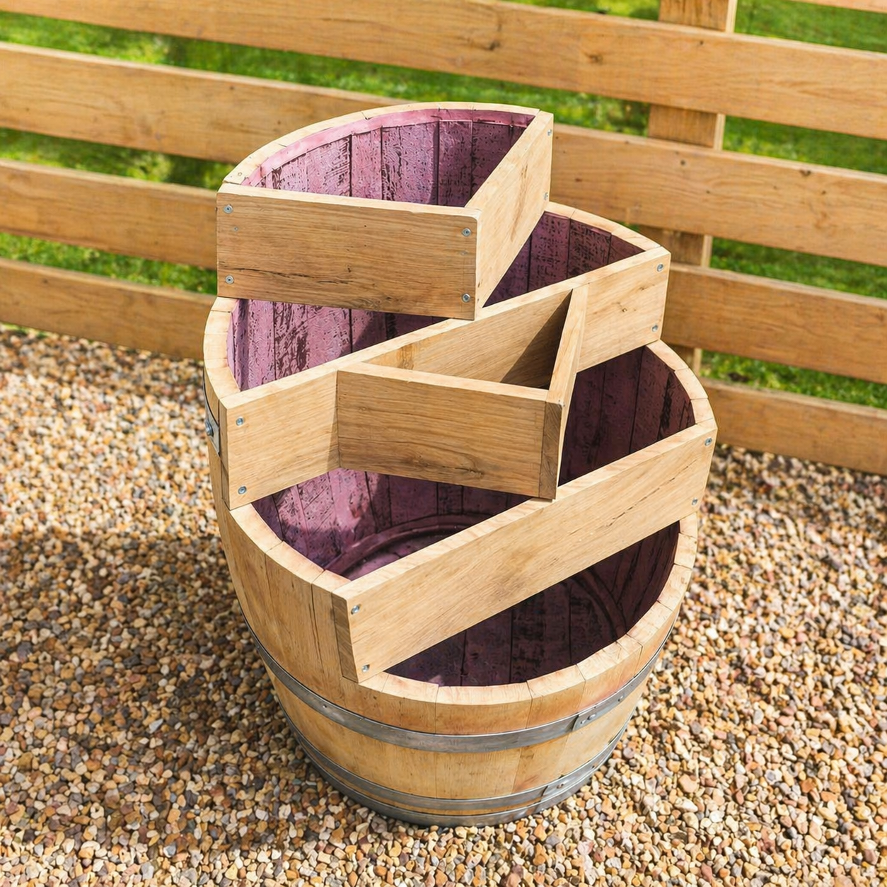 Multi-Level Oak Wine Barrel Planter
