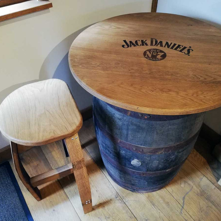 Round Oak Whisky Barrel Table with Handmade Barrel Stools