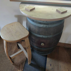 Round Wine Barrel Table with Handmade Barrel Stools