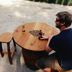 Round Wine Barrel Table with Handmade Barrel Stools