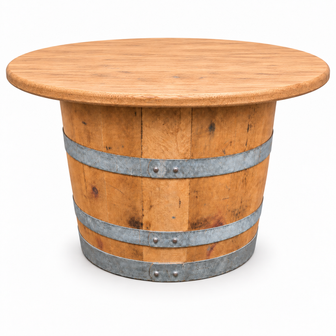 
                      
                        Round Wine Barrel Table with Handmade Barrel Stools
                      
                    