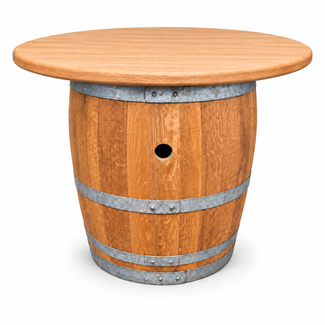 
                      
                        Round Wine Barrel Table with Handmade Barrel Stools
                      
                    