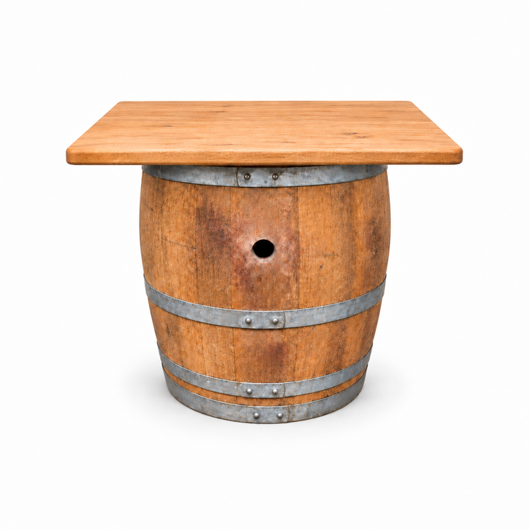 Round Wine Barrel Table with Handmade Barrel Stools