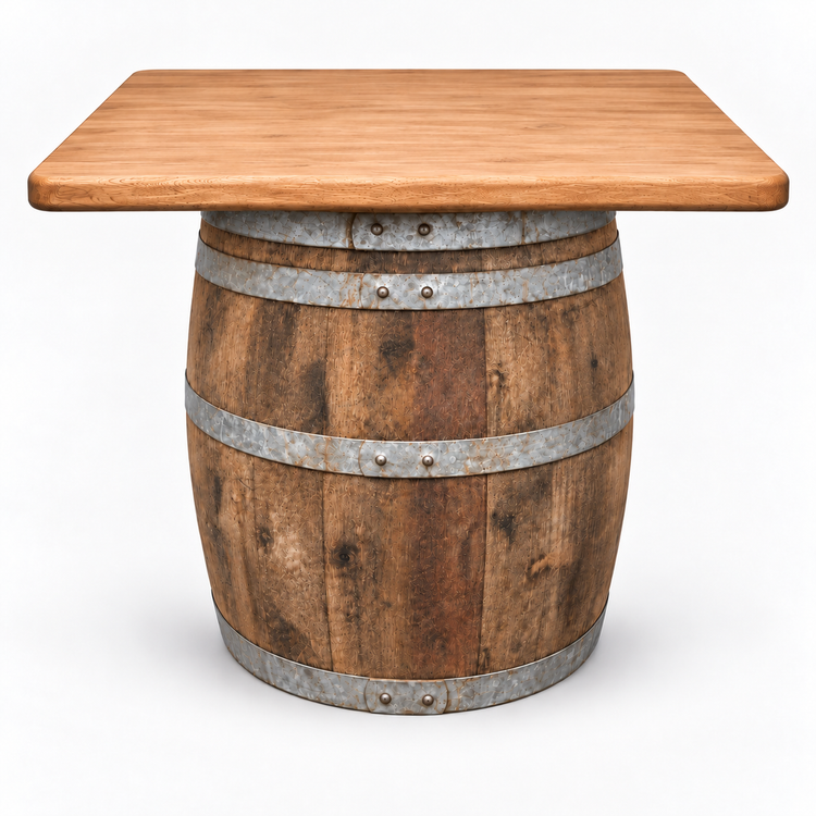 Round Wine Barrel Table with Handmade Barrel Stools