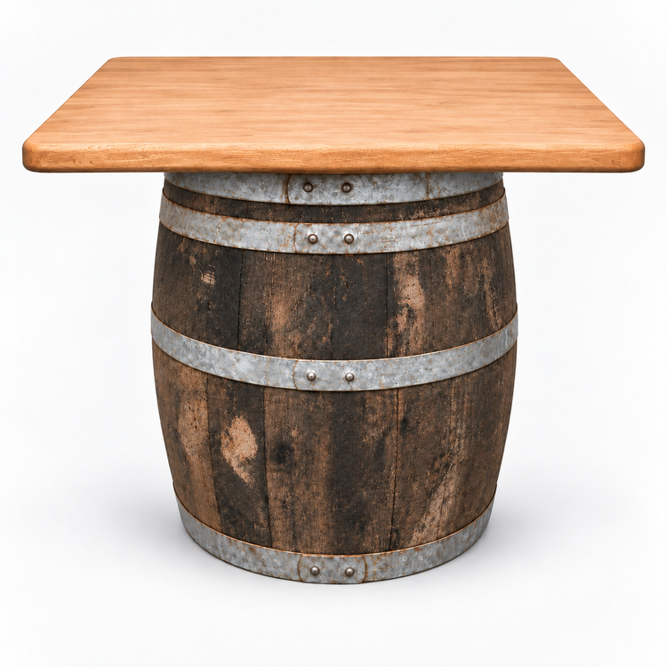 Round Wine Barrel Table with Handmade Barrel Stools