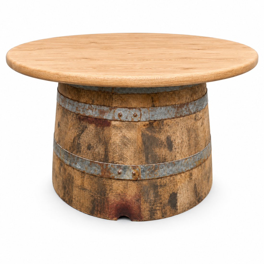 
                      
                        Round Wine Barrel Table with Handmade Barrel Stools
                      
                    