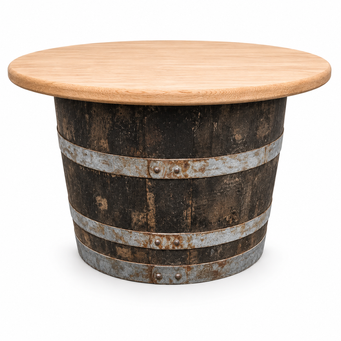 
                      
                        Round Wine Barrel Table with Handmade Barrel Stools
                      
                    