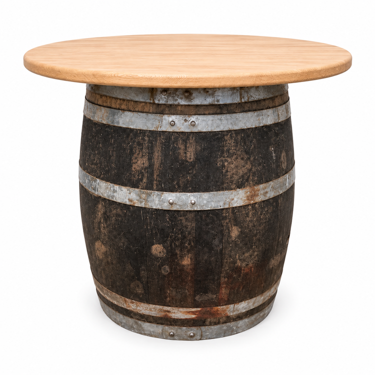 Round Wine Barrel Table with Handmade Barrel Stools