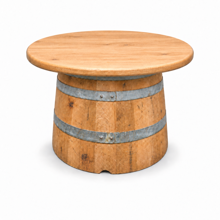 Round Wine Barrel Table with Handmade Barrel Stools