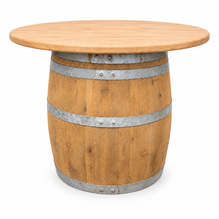 Round Wine Barrel Table with Handmade Barrel Stools