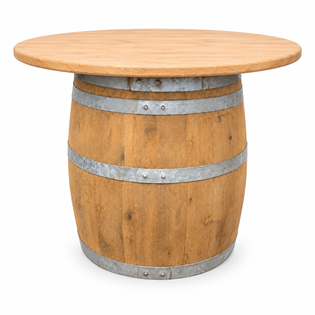 
                      
                        Round Wine Barrel Table with Handmade Barrel Stools
                      
                    