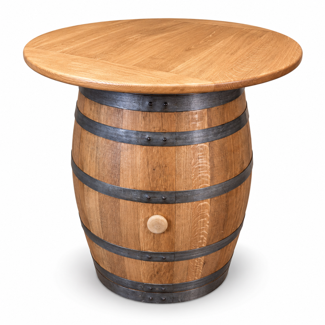 
                      
                        Round Wine Barrel Table with Handmade Barrel Stools
                      
                    