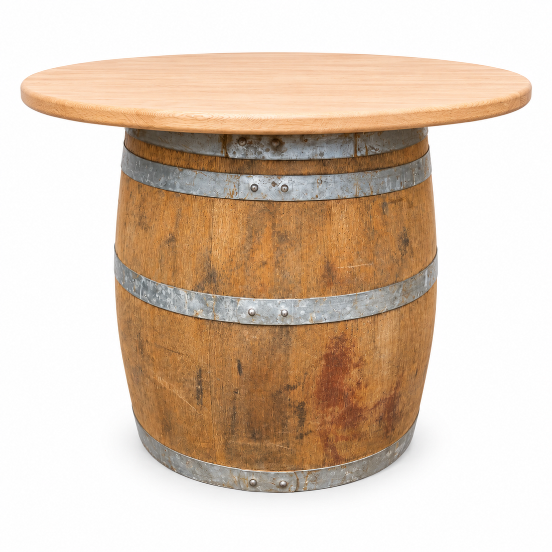
                      
                        Round Wine Barrel Table with Handmade Barrel Stools
                      
                    
