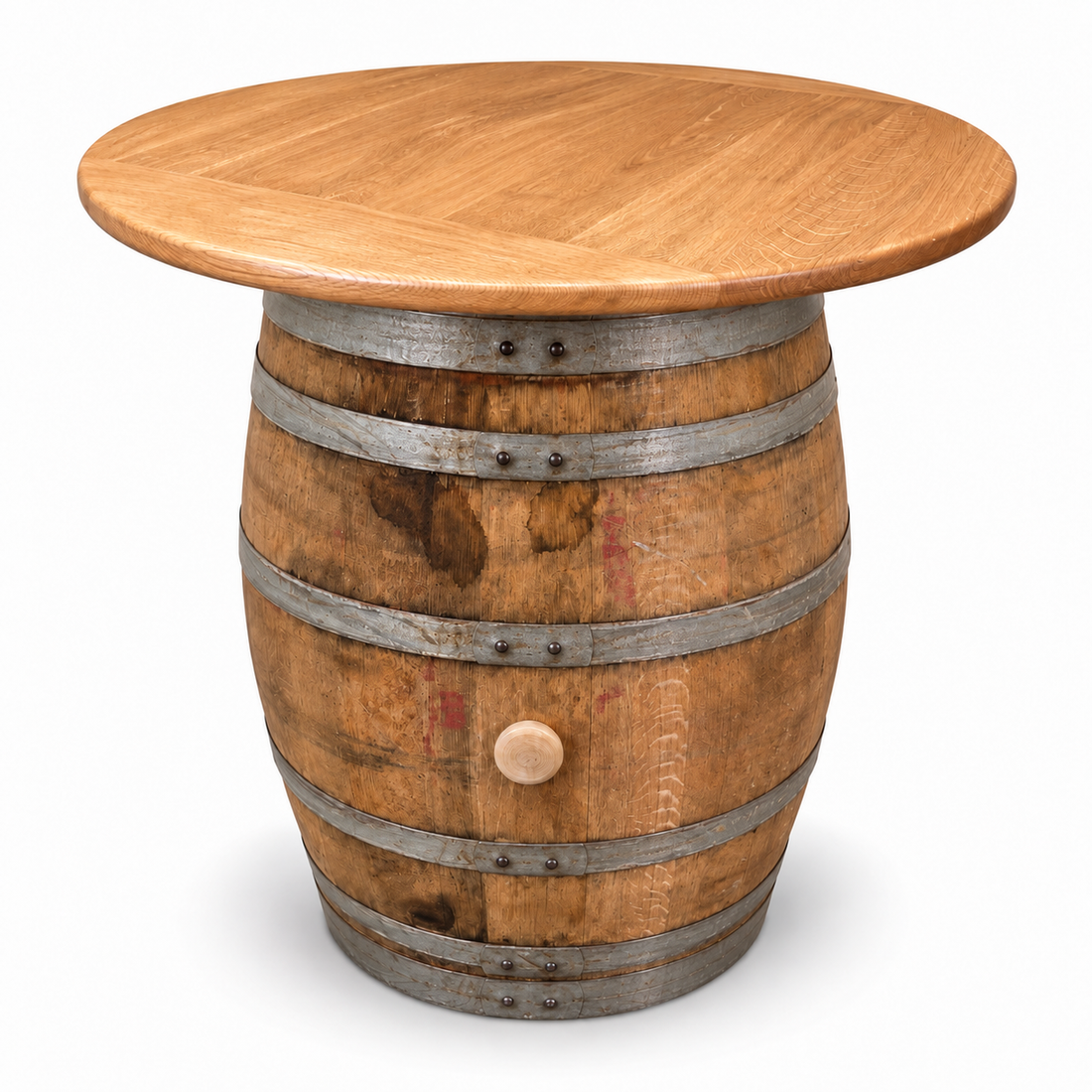 
                      
                        Round Wine Barrel Table with Handmade Barrel Stools
                      
                    